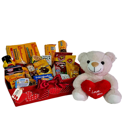 Romantic Breakfast Basket with Teddy Bear I Love You