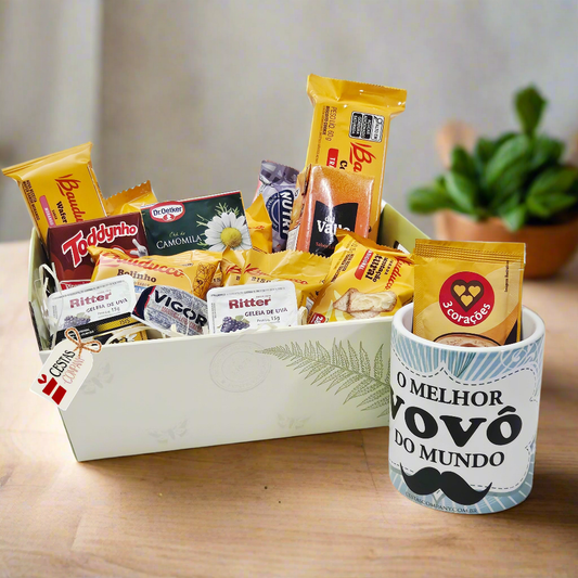 Presente para o vovô: Cesta de Café da Manhã Delicado com Caneca