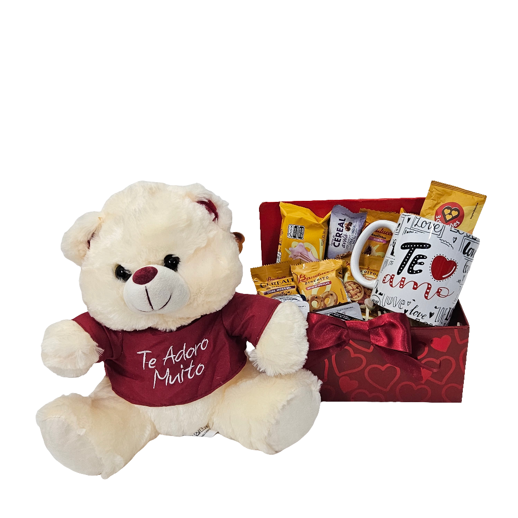 Cesta com Caneca Te Amo e Urso Apaixonado