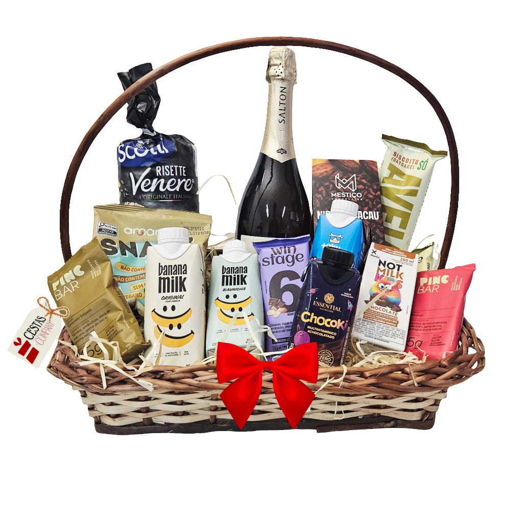 Cesta Presente Gluten Free e Zero Lactose Luxo com Vinho