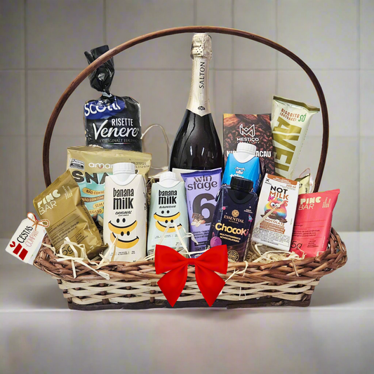 Cesta Presente Gluten Free e Zero Lactose Luxo com Vinho
