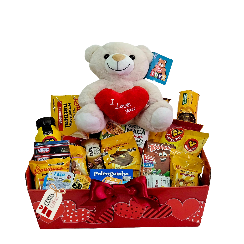 Romantic Breakfast Basket with Teddy Bear I Love You
