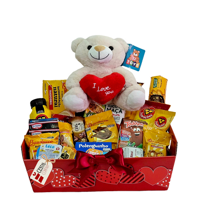 Romantic Breakfast Basket with Teddy Bear I Love You