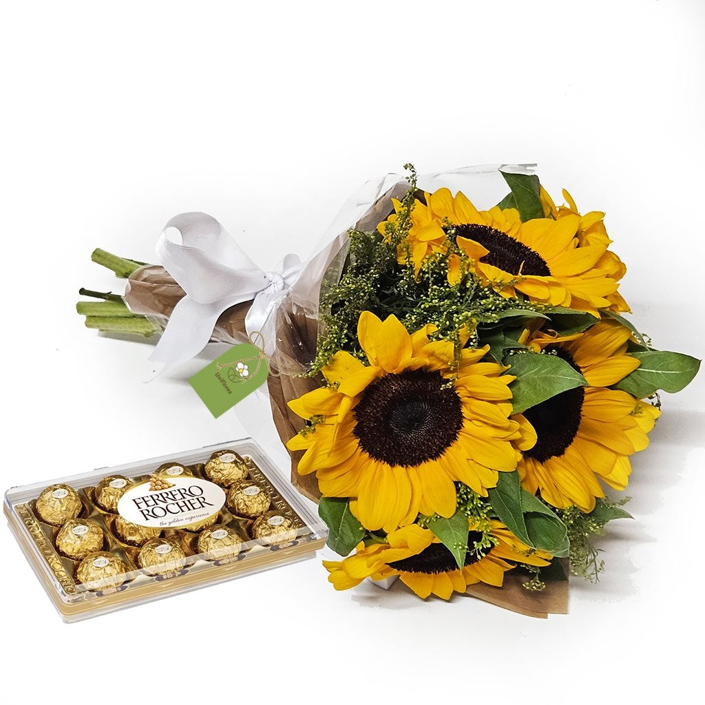 Buquê de Girassóis com Bombons Ferrero Rocher