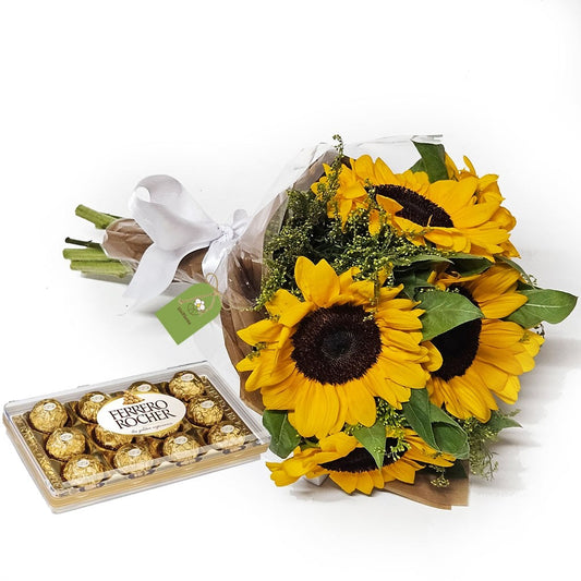 Buquê de Girassóis com Bombons Ferrero Rocher