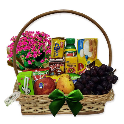 Delicate Breakfast Basket with Flowers and Fruits